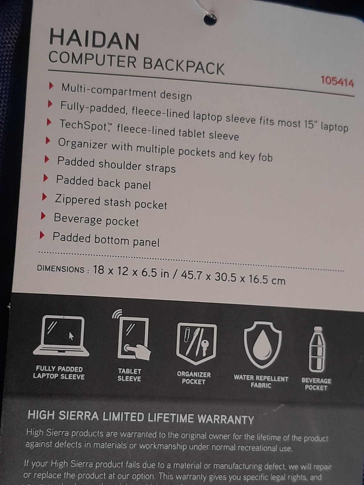 High Sierra HAIDAN COMPUTER BACKPACK – NEW WITH TAGS Blue