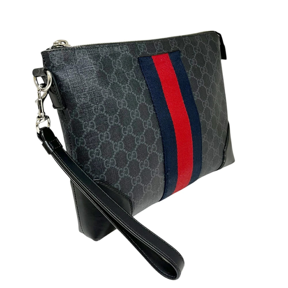 Gucci 523603 Clutch Bag GG Supreme Canvas Black B