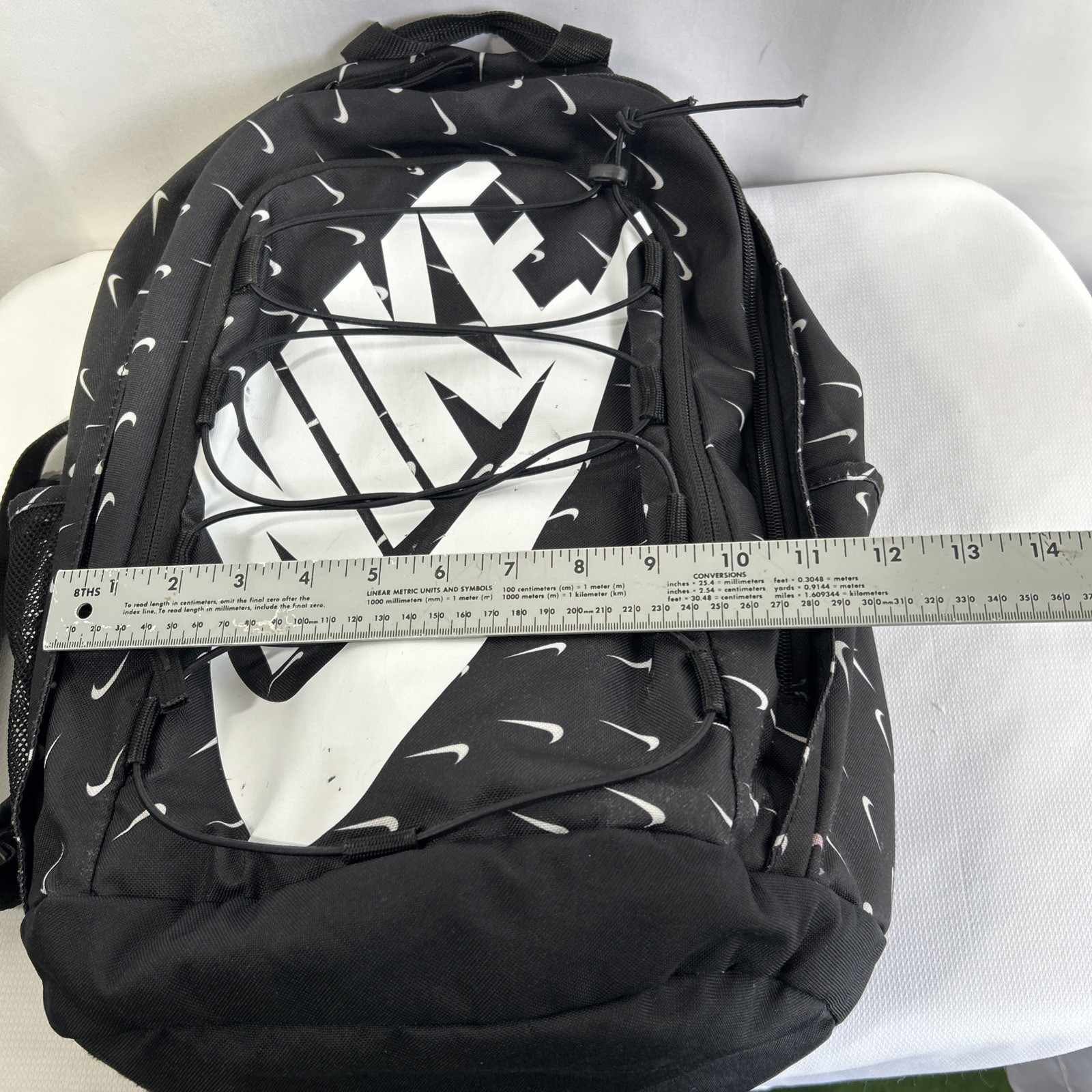 Nike Backpack Black White All Over Swoosh Print School Gym Bag