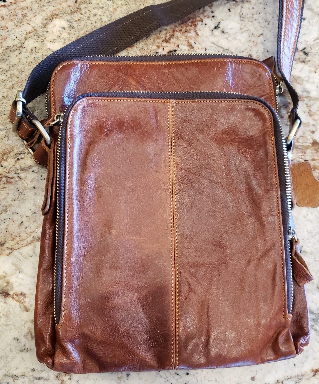 Unisex Brown Leather Messenger Cross Bag Retro Style 11.5×9.5 I Pad Cell Phone