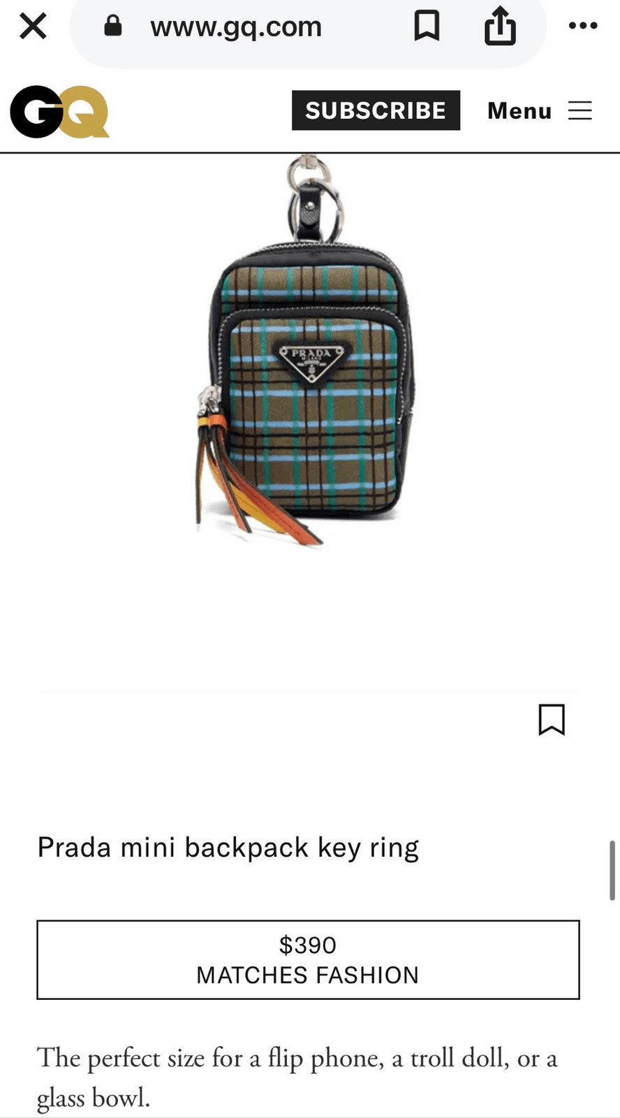 NIB Rare Prada Green & Blue Backpack Bag Charm Key Ring