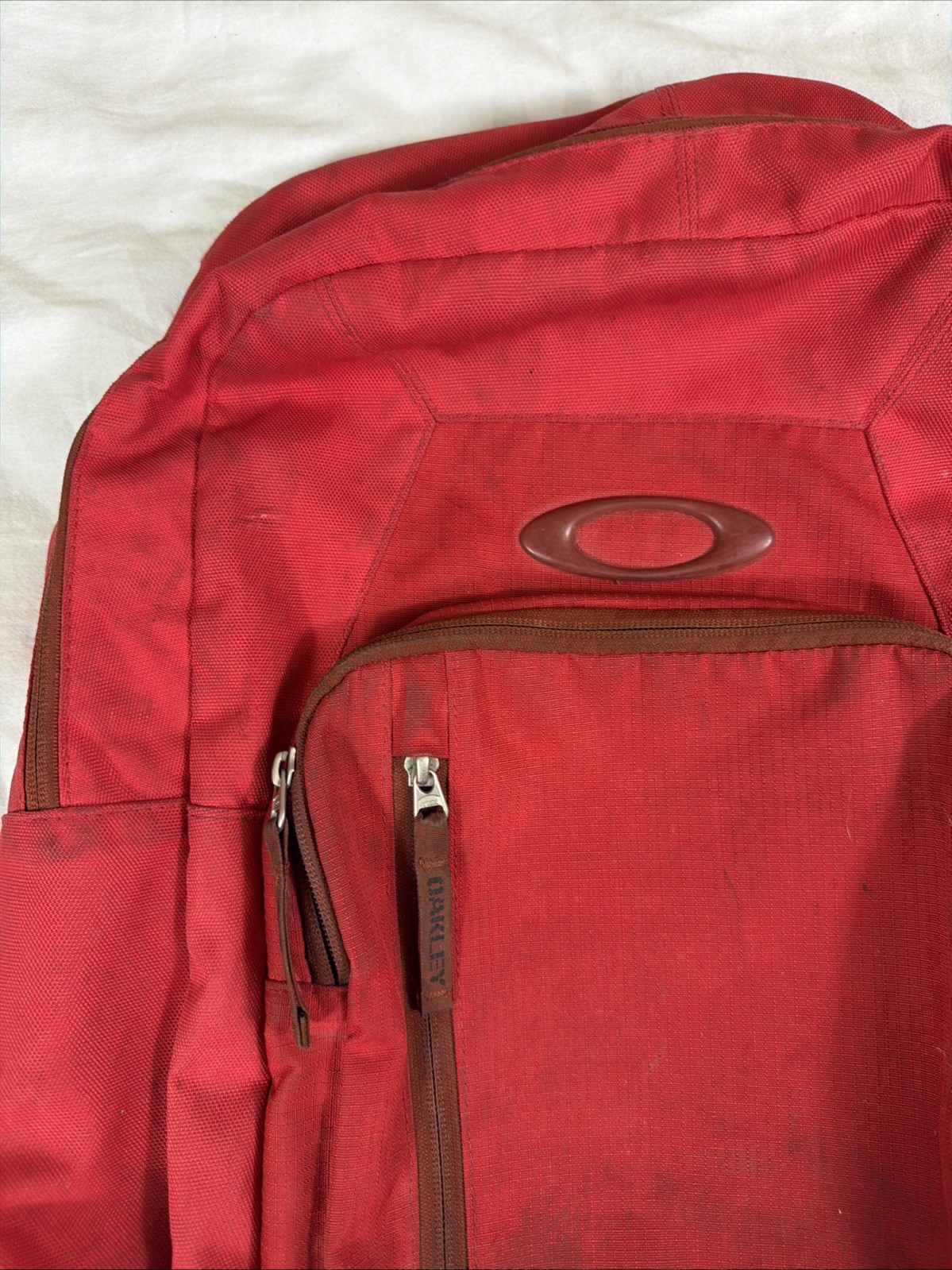 Oakley Works Backpack Ripstop Utility Pockets Software Red Thrash Stained