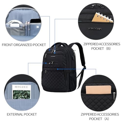 Travel Laptop Backpack Large Computer Backpack Water 17 Inch Quilted Black