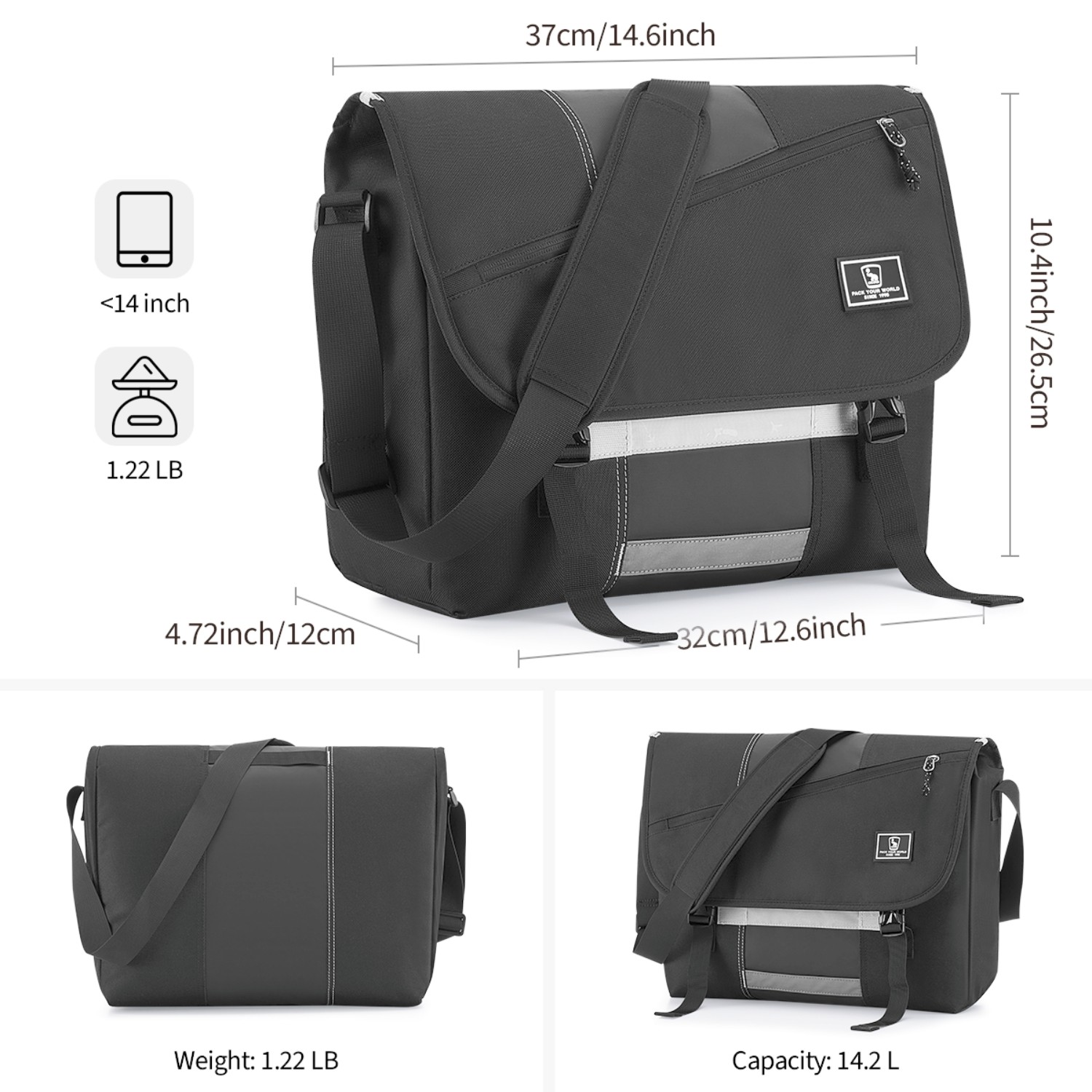 OIWAS 14″ Laptop Messenger Bag Men Crossbody Bag School Satchel Shoulder Bag US