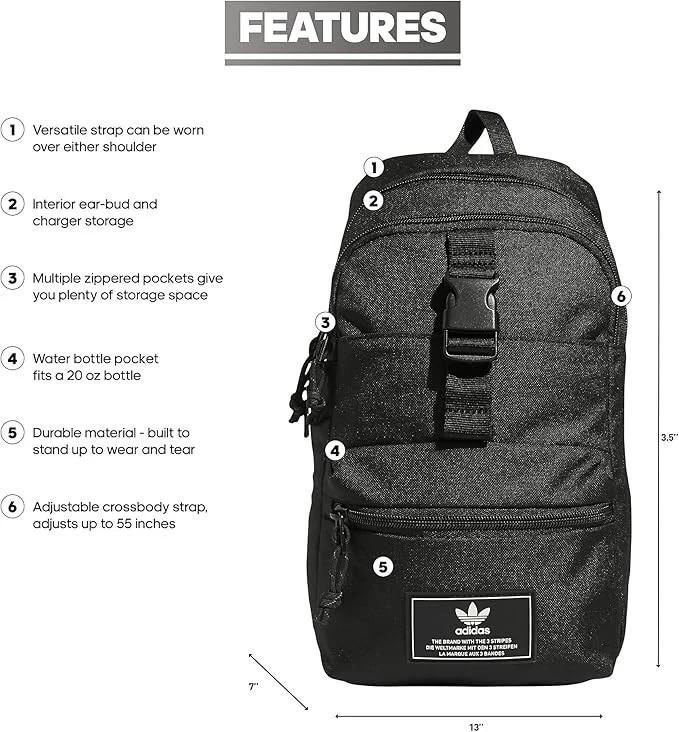 Adidas Originals Utility 3.0 Sling Crossbody Shoulder Bag Black Bottle Unisex