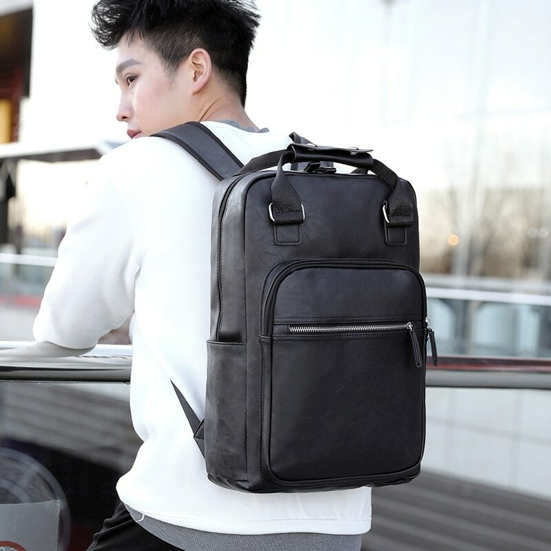 Mens Backpack Leather Laptop Bag Business Working School Bag