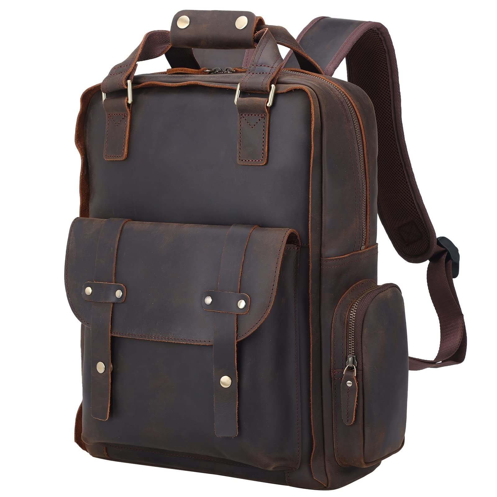 Genuine Leather 15.6″ Laptop Backpack for Men – Casual Rucksack, Business Travel