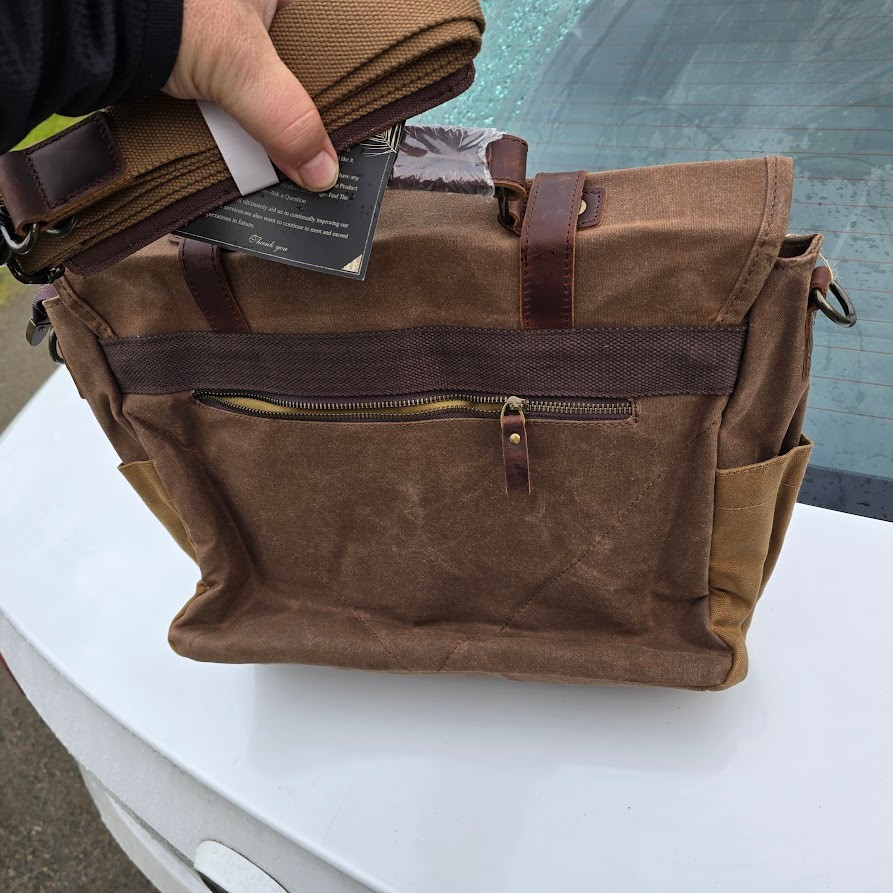 NEWHEY Water Resistant Magnetic Closure Messenger Bag Leather Canvas & Strap NWT