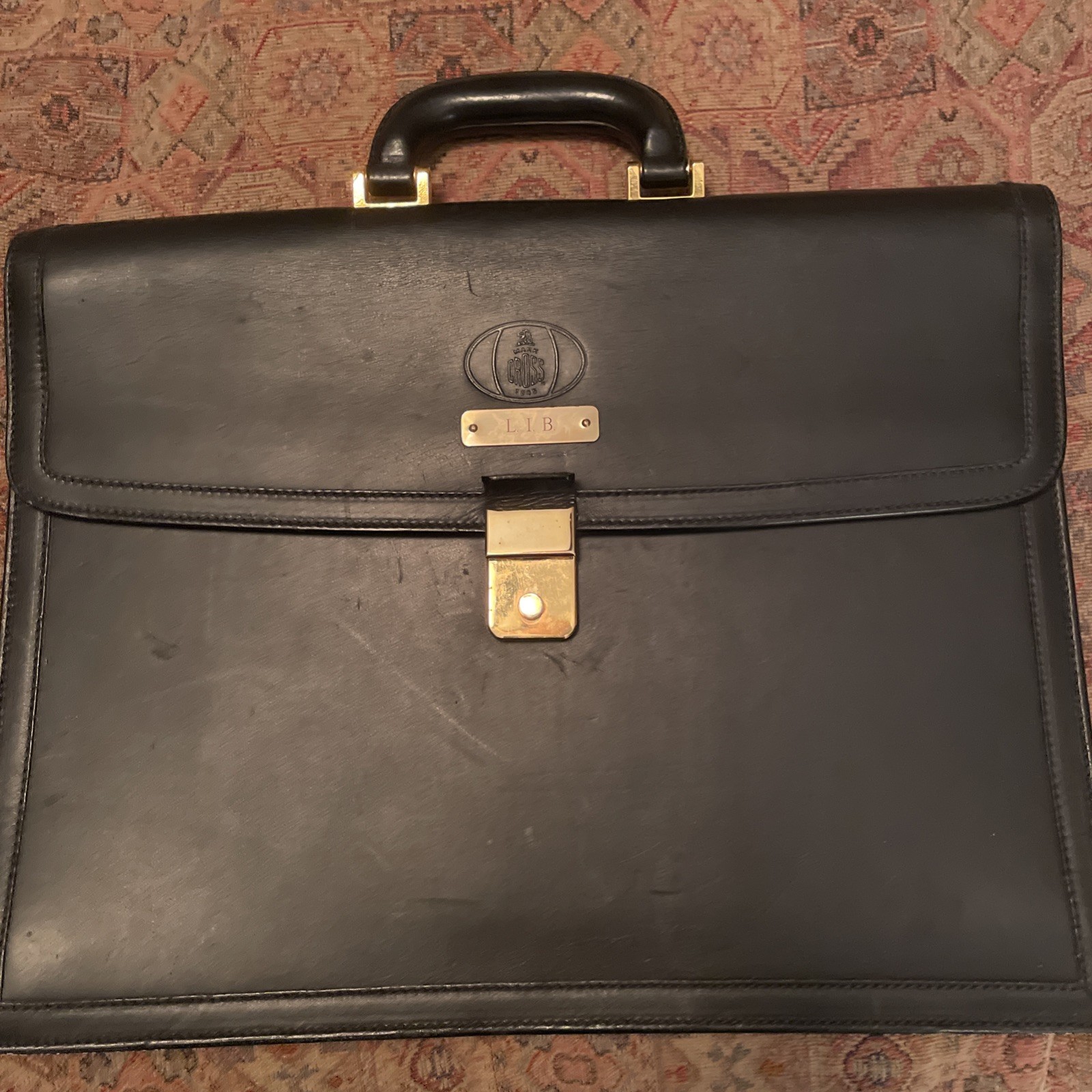 VTG Mark Cross Black Leather Accordion Briefcase Softshell Push Lock Hard Handle