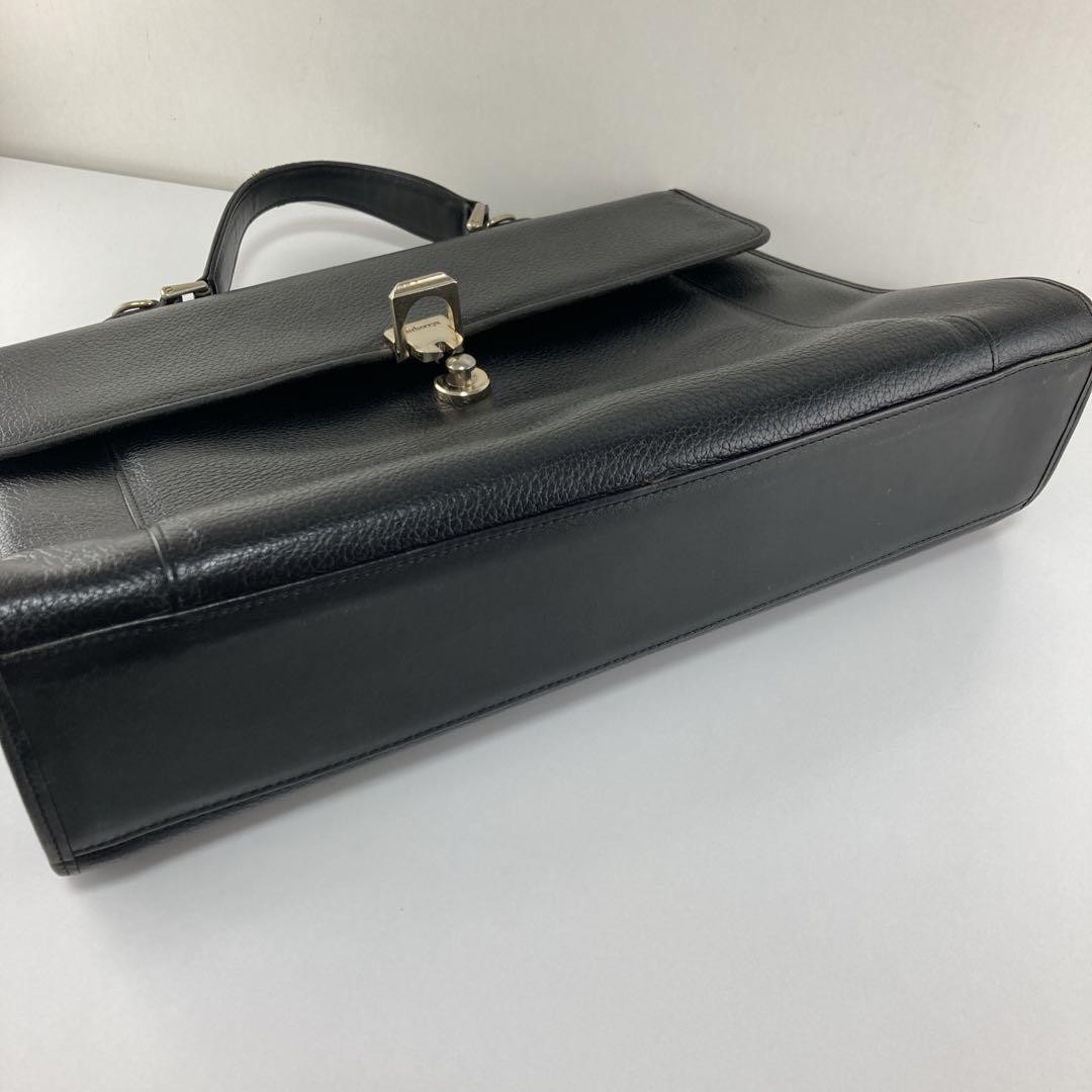Authentic Vintage Burberry Black Leather Briefcase with Nova Check Interior, Siz