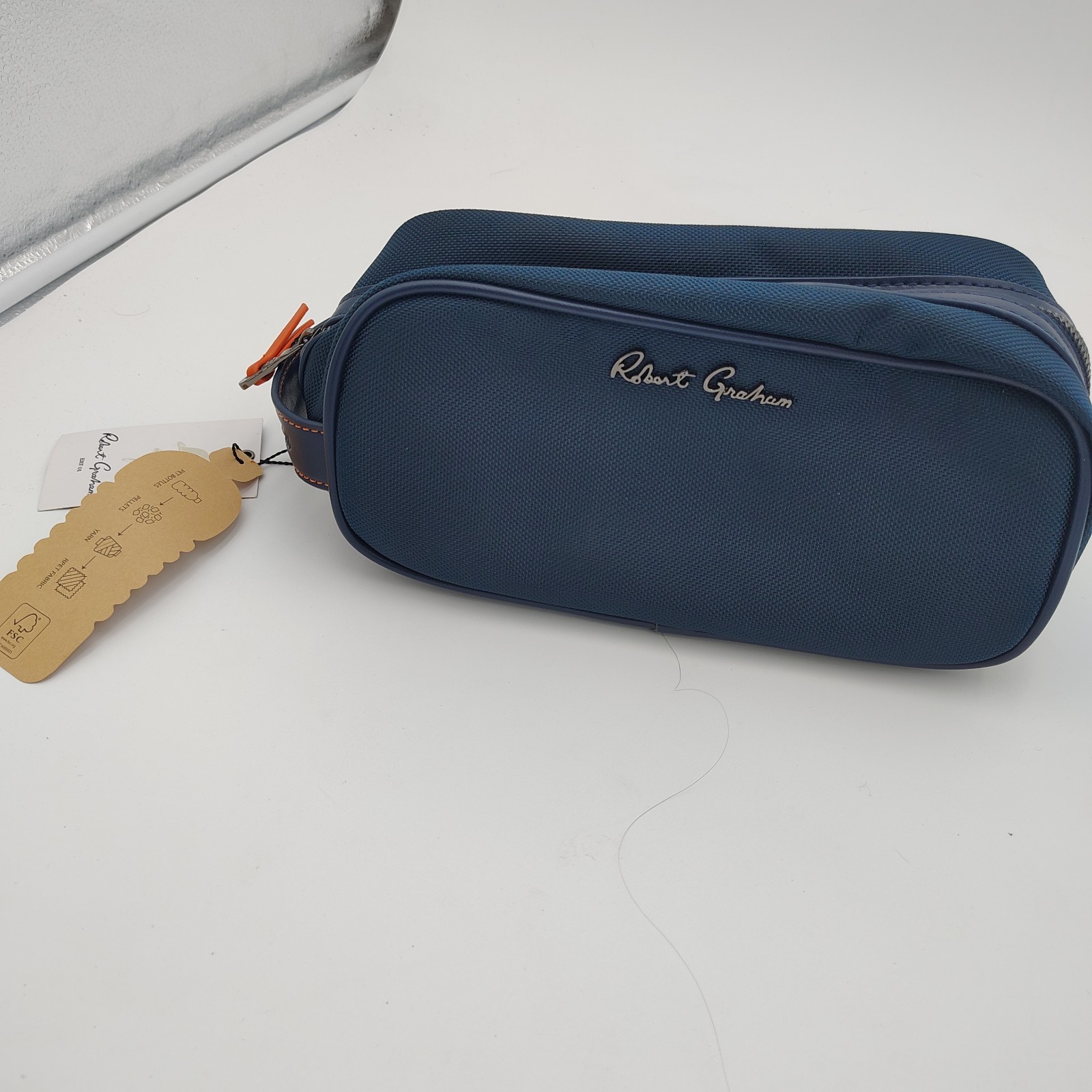 Robert Graham Navy Blue Hydrus Max Shaving Toiletry Travel Bag Paisley Interior
