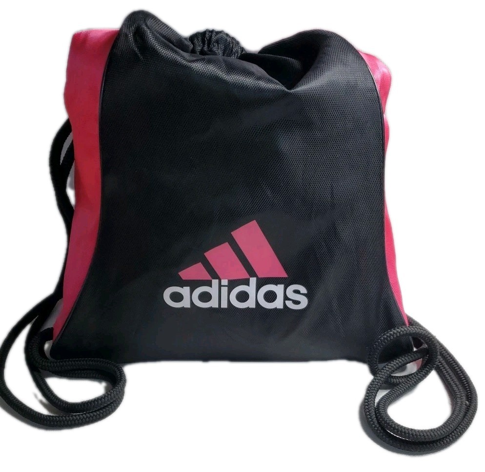 Ladies Adidas Drawstring Backpack Gym Bag Pink & Black