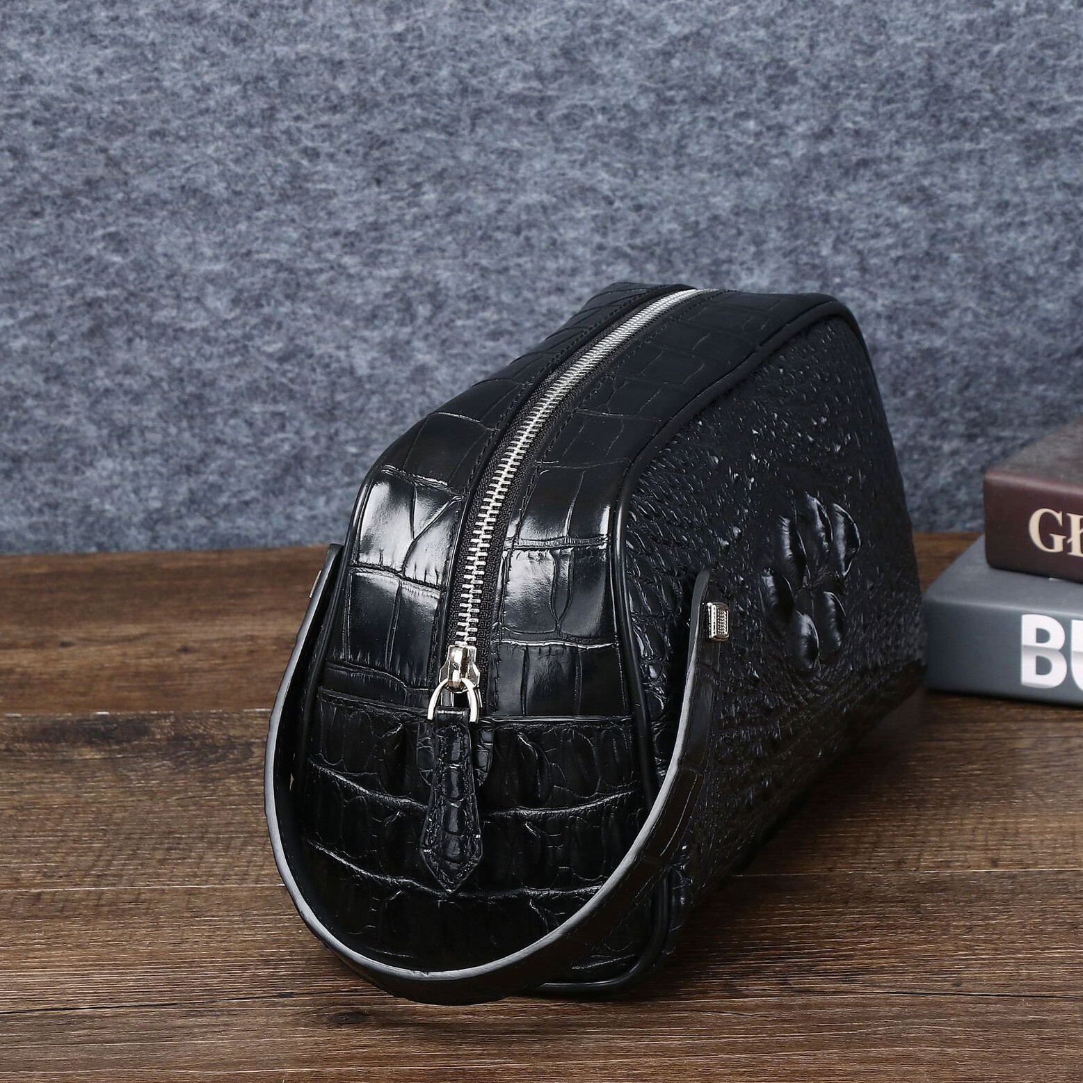 Top Cowhide Leather Men’s Clutch Bag Crocodile Pattern Zipper Handbag