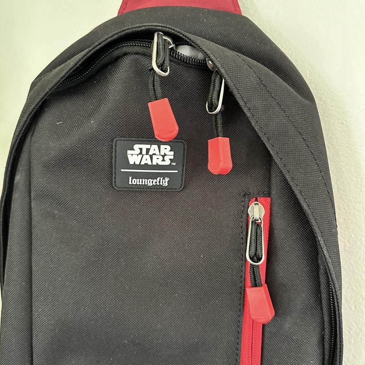 Loungefly Star Wars Sling Bag Black/Red Zip Closure Adjustable Detachable Strap