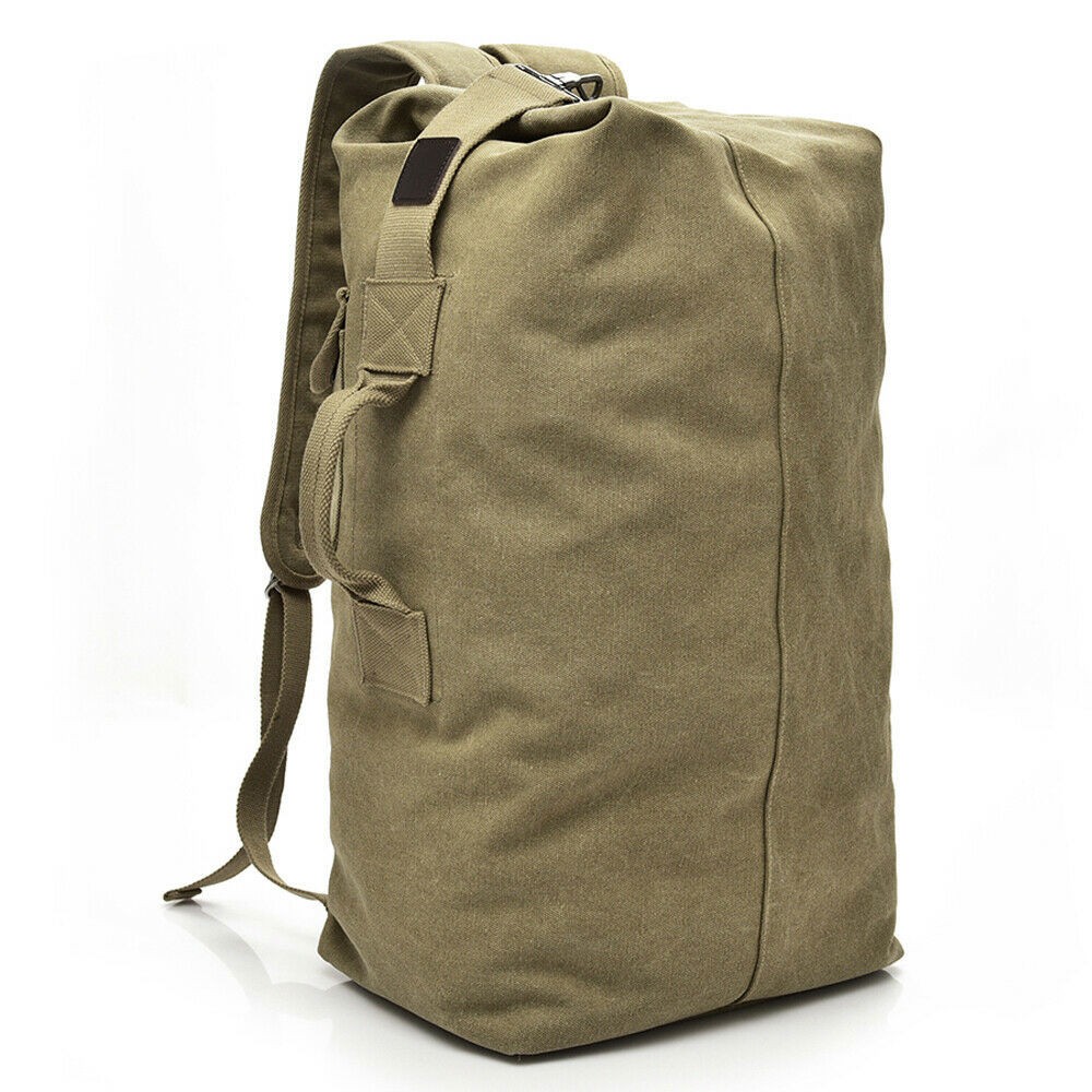 Large Canvas Luggage Bag Backpack Men Bucket Camping Travel Shoulder Rucksack