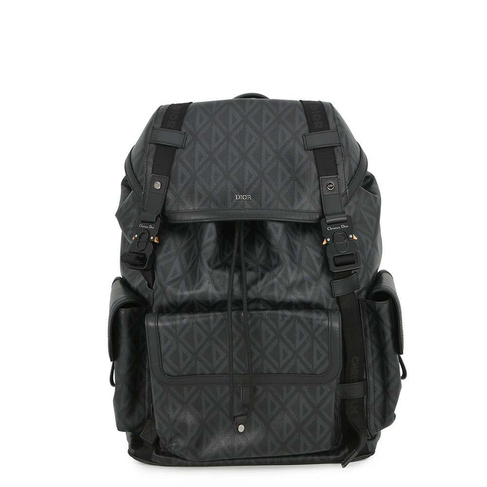 Christian Dior CD Diamond Hit the Road Backpack Black PVC Leather Used