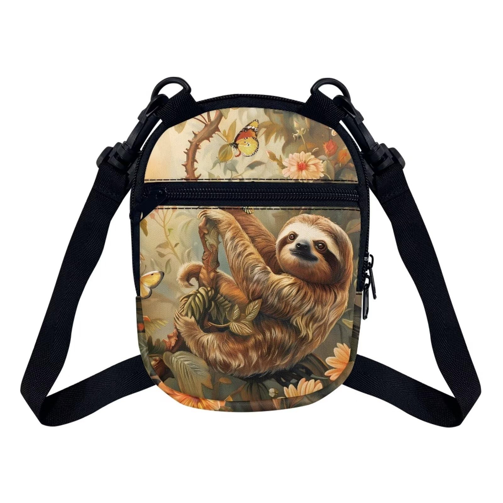 Sloth Butterfly Flower Print Small Messenger Bag Casual Shoulder Bag Crossbod…