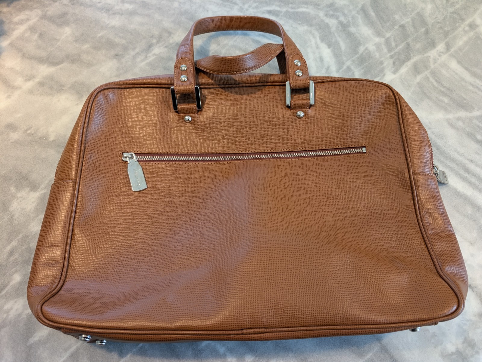 Davidoff Italian Leather Laptop Briefcase Bag in Cognac w/Palladium Hardware