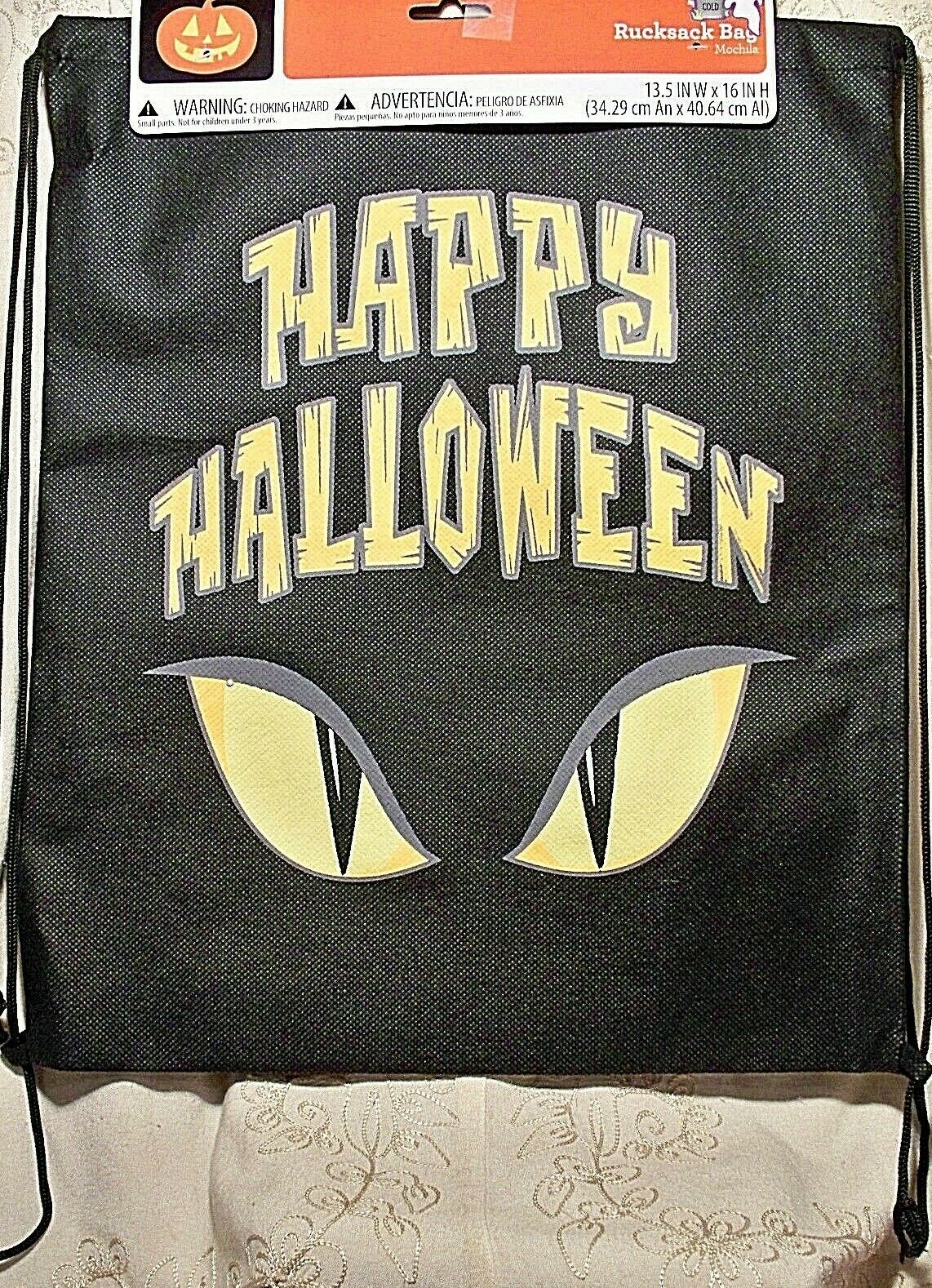 Drawstring Backpack Bag Waterproof Sport School Gym Black Happy Halloween