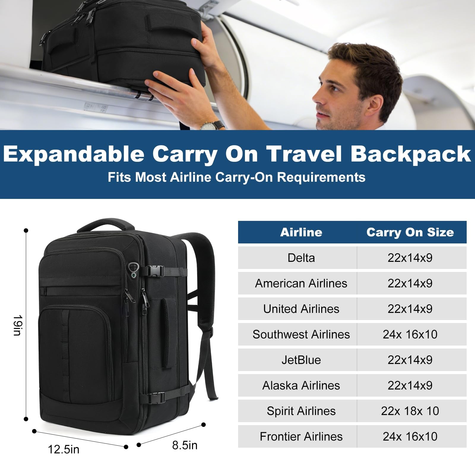 Travel Backpack,Carry on Backpack Expandable 40-50L with USB Cable Port,Fits …