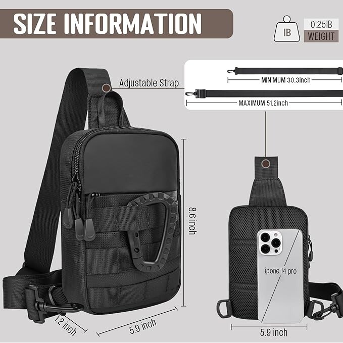 Small Sling Bag for Men, Tactical Inspired Waterproof Utility Mini Crossbody ..