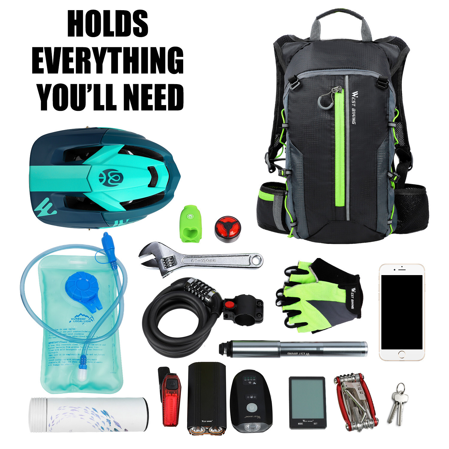 WEST BIKING Waterproof Mini Bag Hard Shell Sports Cycling Backpack Black Smooth