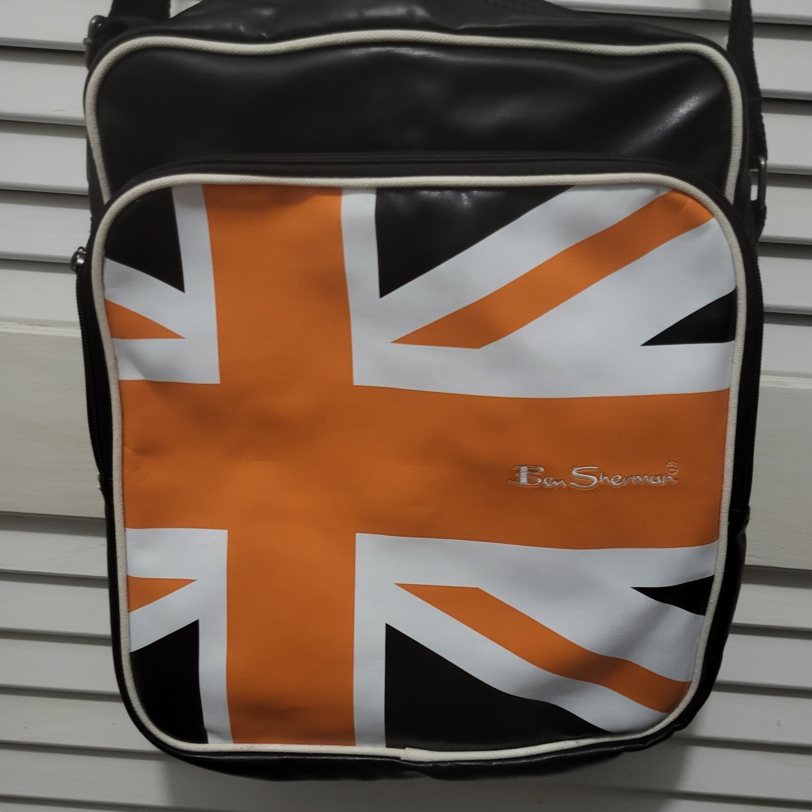 Ben Sherman Union Jack Orange & Black Messenger Bag Faux Leather Crossbody Bag