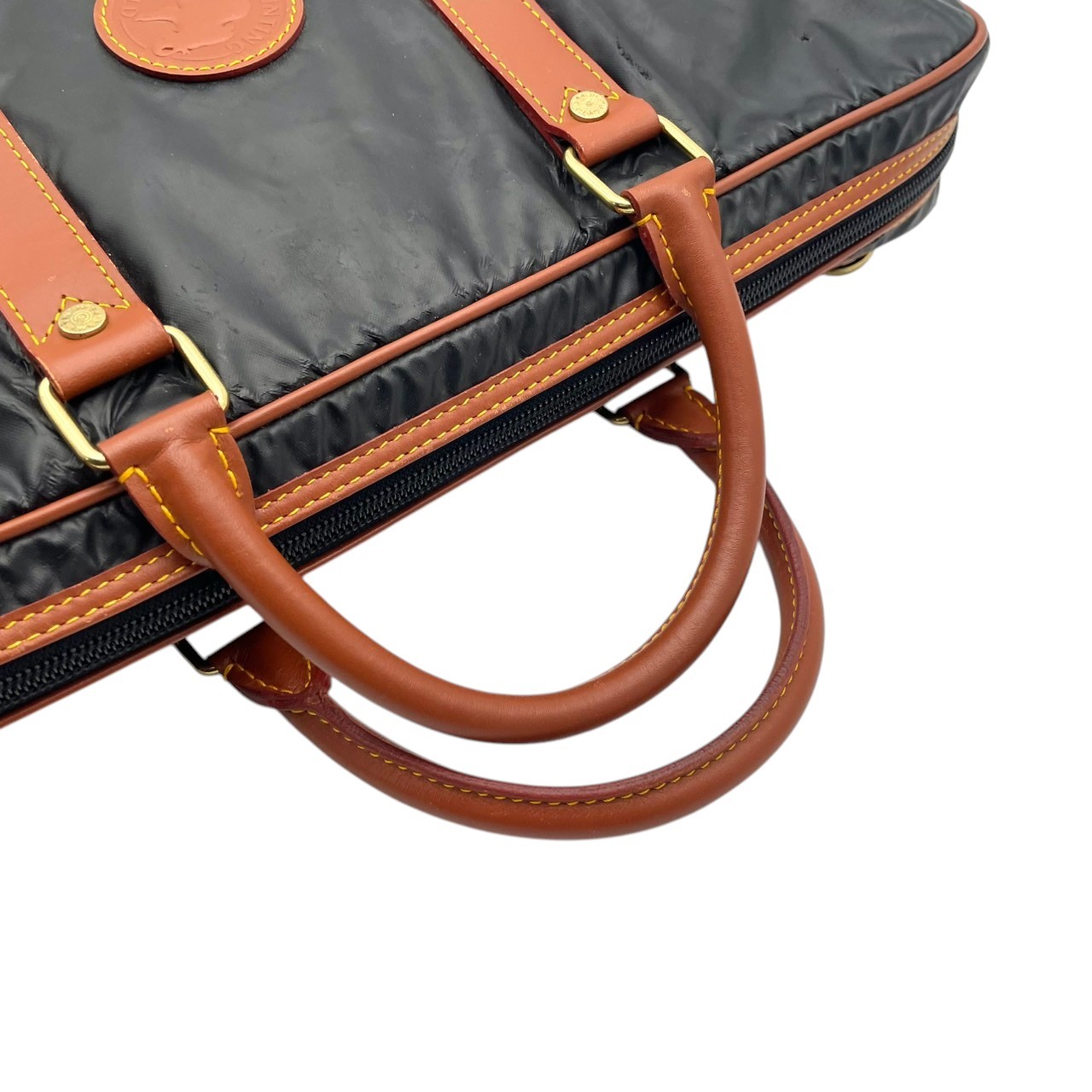 Authentic HUNTING WORLD PVC Leather Business Bag Briefcase Black Brown Vintage