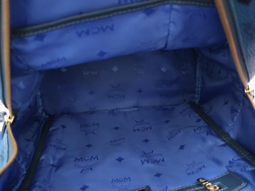 MCM Visetos Studded Backpack Dark Blue Logo Metal Plate 35cm x 40cm x 20cm Rare