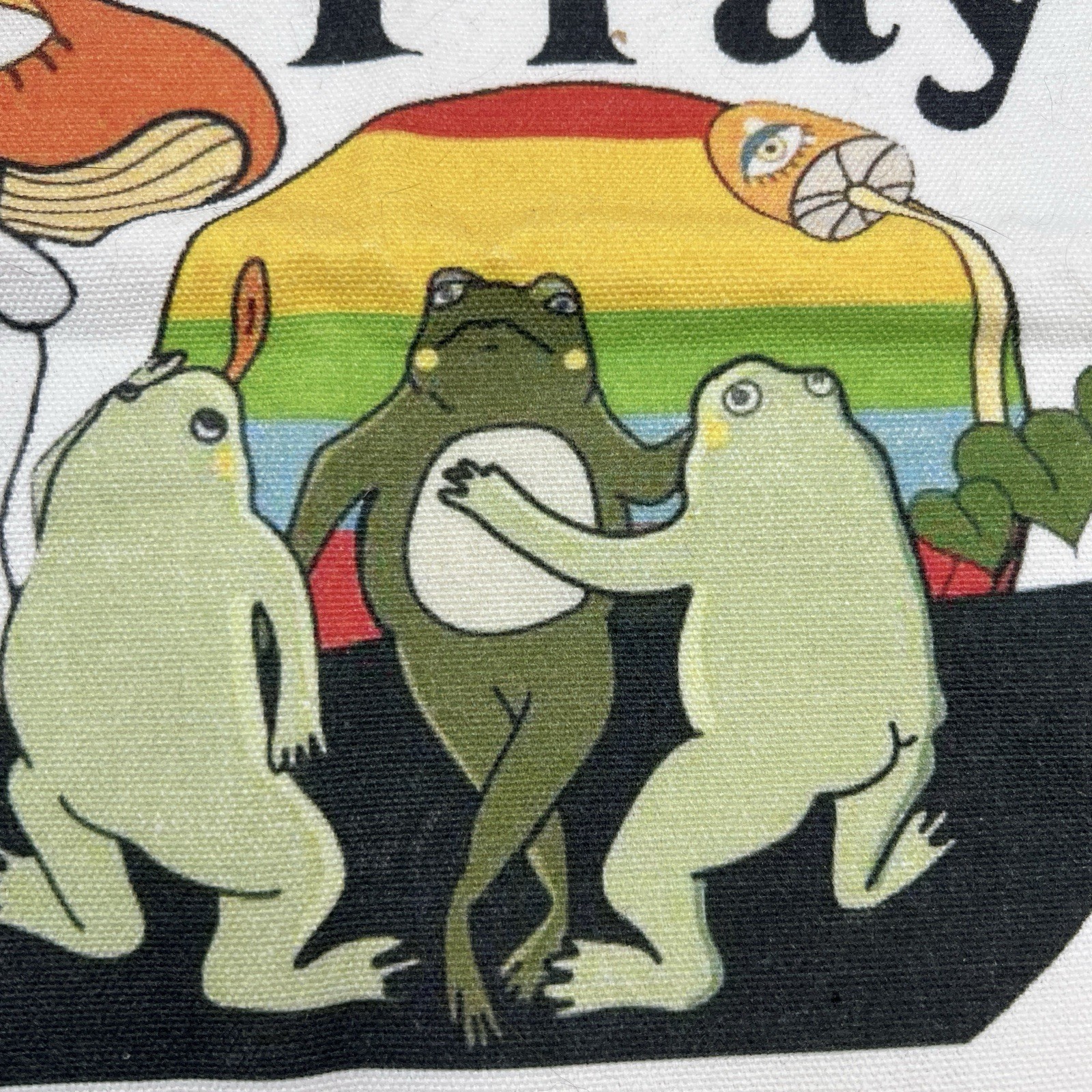 “Gay The Pray Away” Canvas Tote Bag Cloth Shopping Bag LGBTQ+ Frog Mushroom