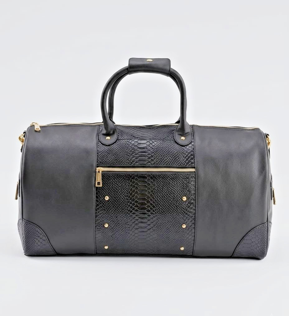 Black Crocodile Pattern Leather Duffel Bag – Carry On Travel Bag
