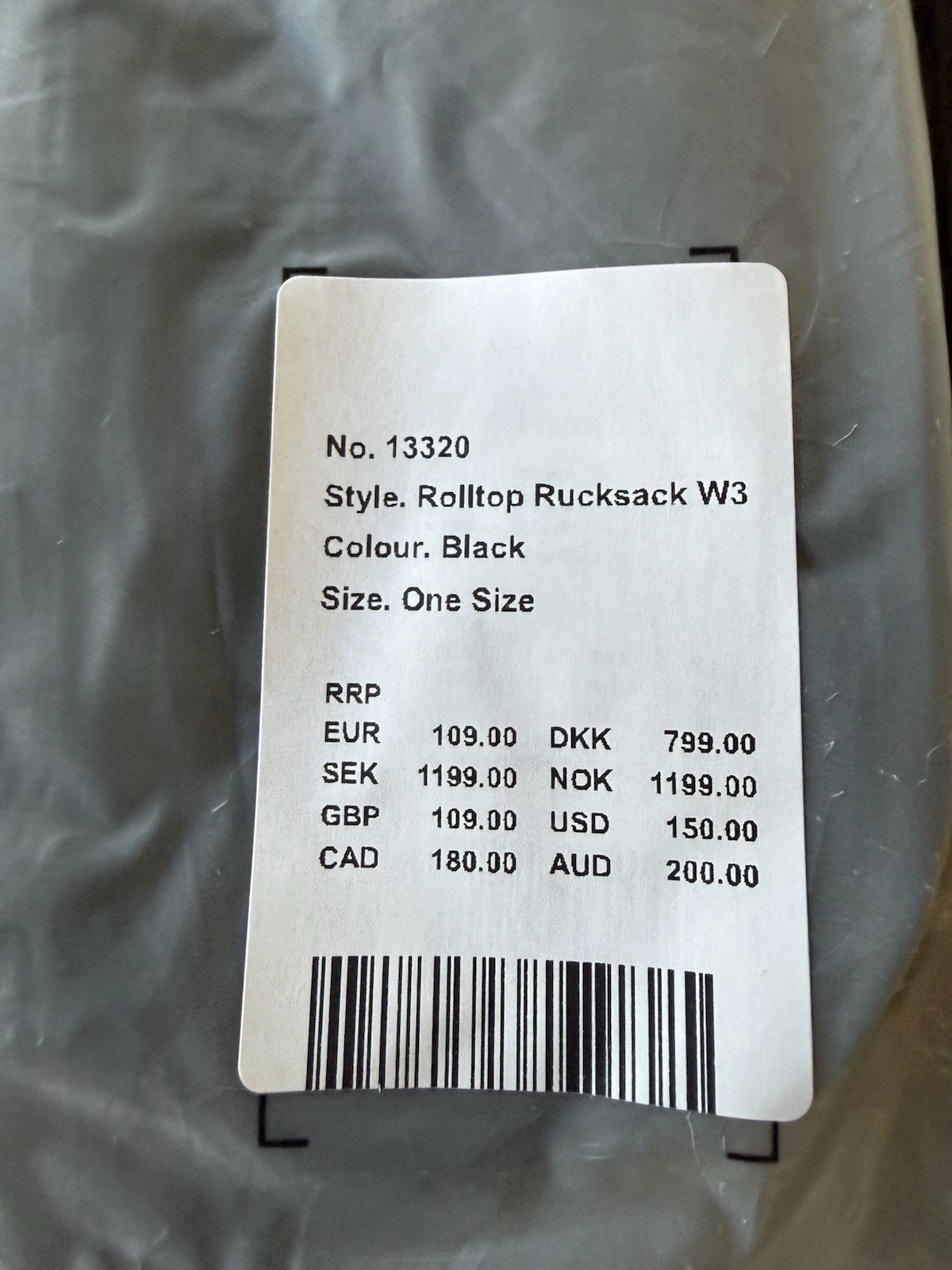 Rains Rolltop Rucksack Backpack Black NWT FREE SHIPPING