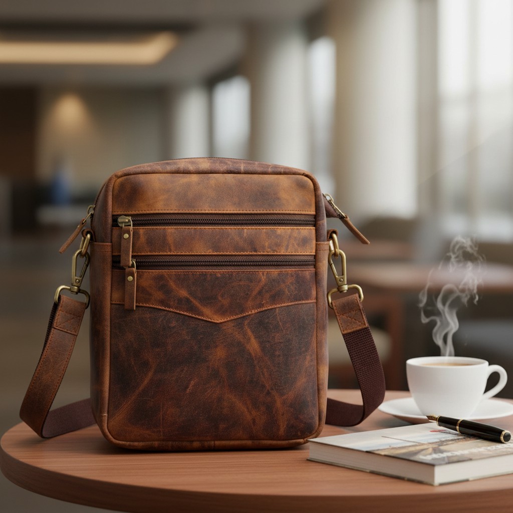 Full Grain Leather Sling Bag Crossbody Shoulder Bag Travel Casual Unisex