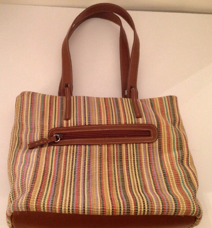 Stone Mountain Woven Weave Vertical Stripe Bag Purse Handbag Brown Tan Green