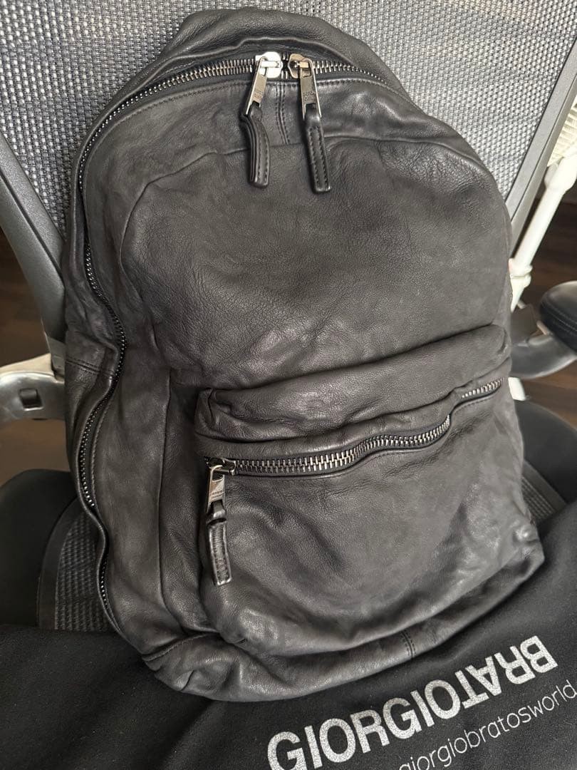 GIORGIO BRATO Leather Backpack Black 31x41x17cm