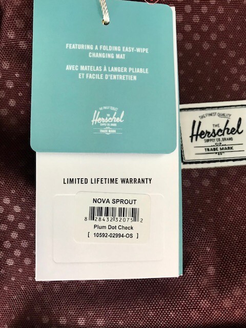 Herschel Supply Nova Sprout Plum Dot Check Diaper Bag w/Change Pad 25 Litre NWT