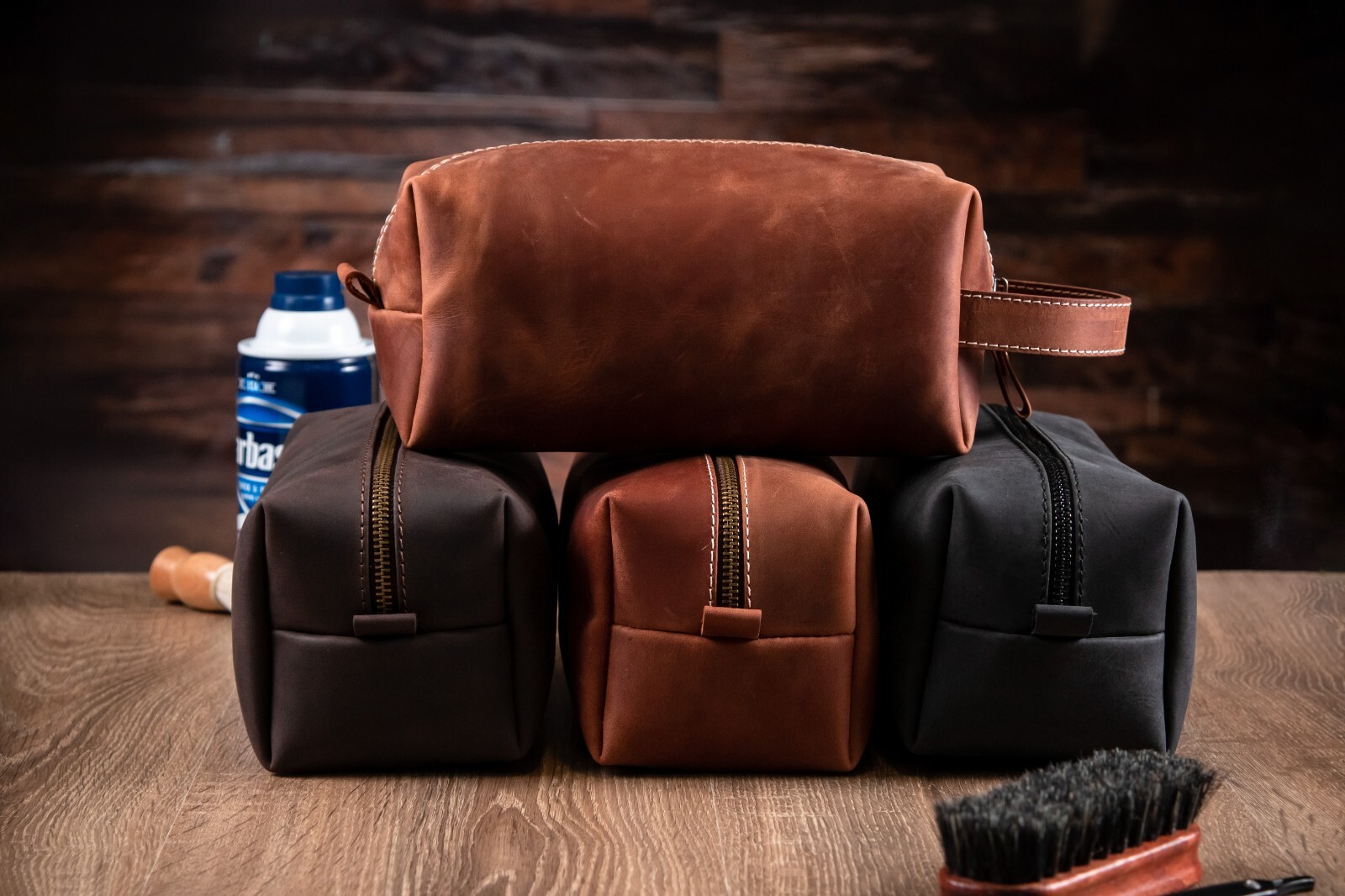 Personalized Genuine Leather Toiletry Bag For Men Dopp Kits For Him Wash Bag