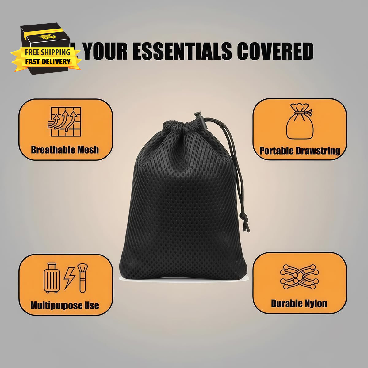6Pcs 10X15Cm/4X6 Inch Black Nylon Mesh Drawstring Bag Pouch String Bags Small Tr
