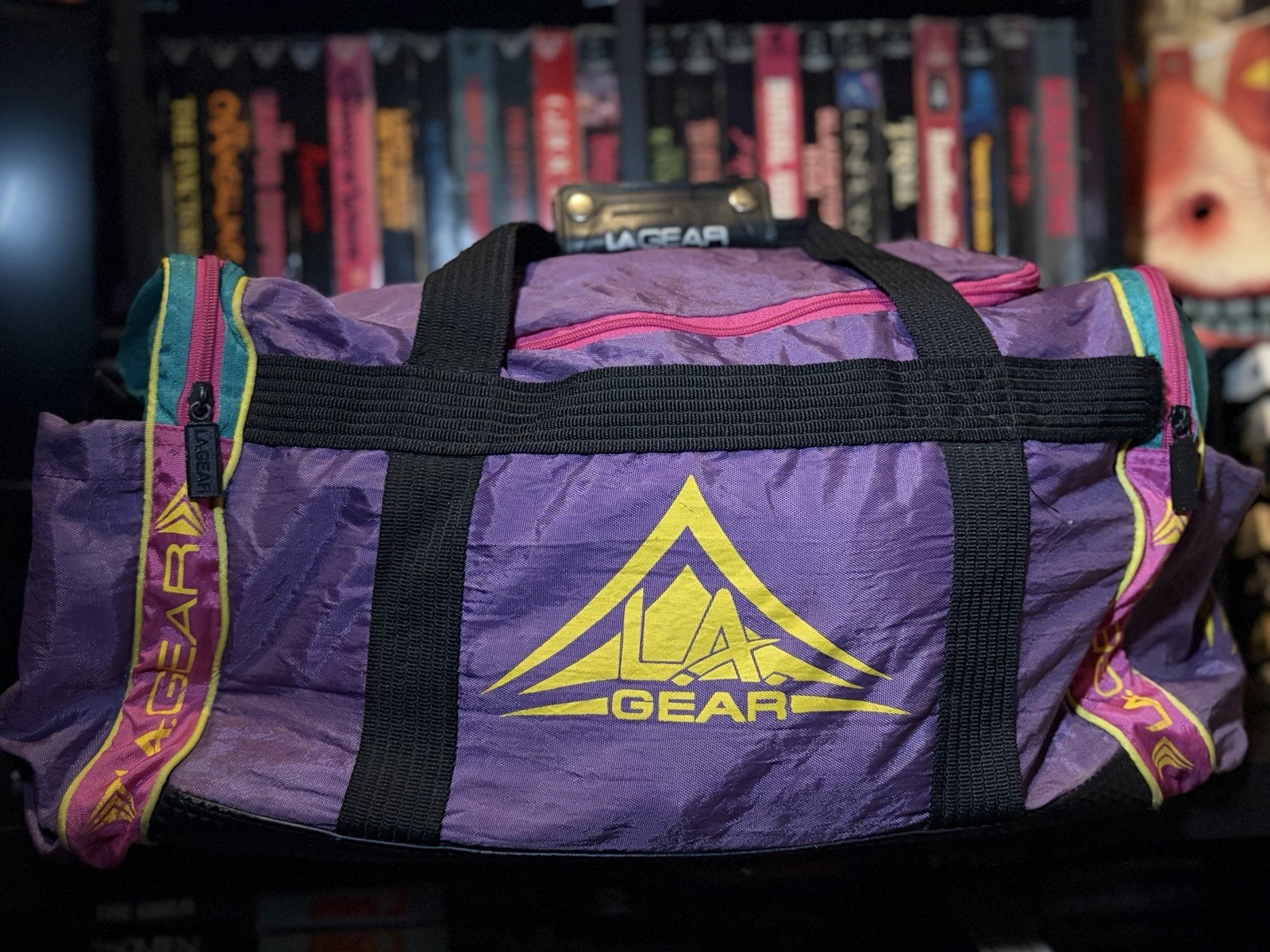 LA Gear Vintage Purple Duffle Bag Zip Pockets Double Handles Strap
