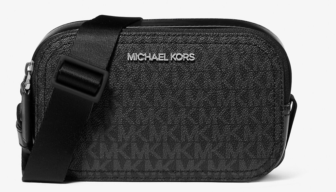 Michael Kors Cooper Signature Logo Crossbody Double Zip Camera Bag Black