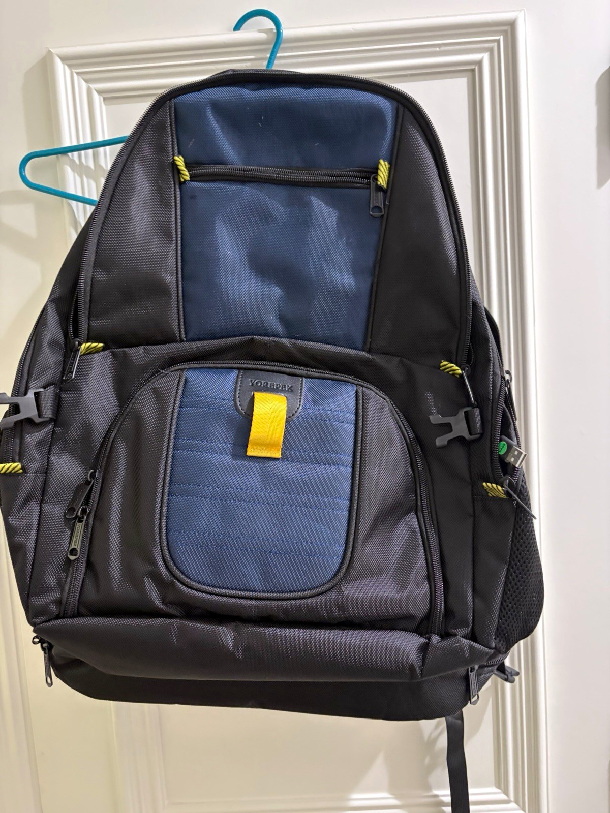 YOREPEK Black/Blue/Yellow Travel Backpack Zip Closure Multi-Compartment Pockets