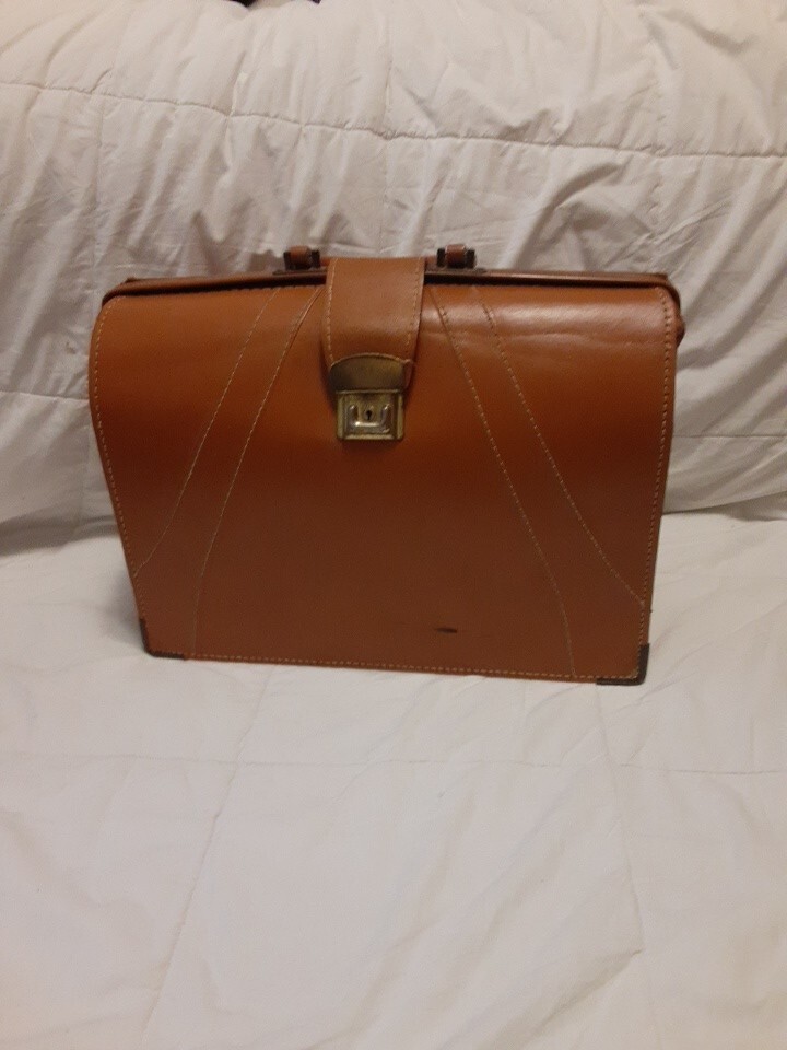 Vintage businessman Briefcase Split Cowhide Leather Doctor’s Bag no key 16x6x12″