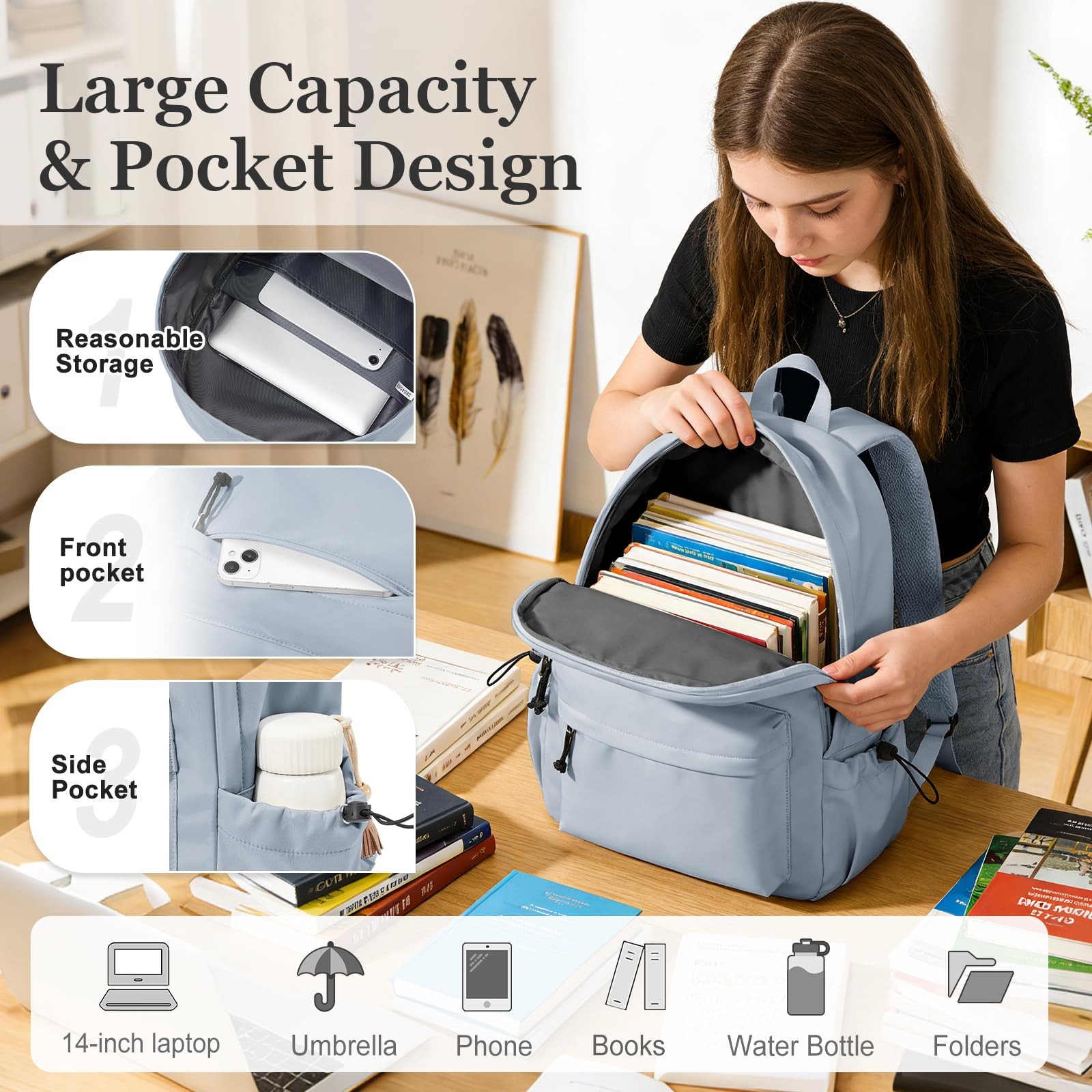 Middle School Backpack College Student Aesthetic Bookbag Teens Waterproof