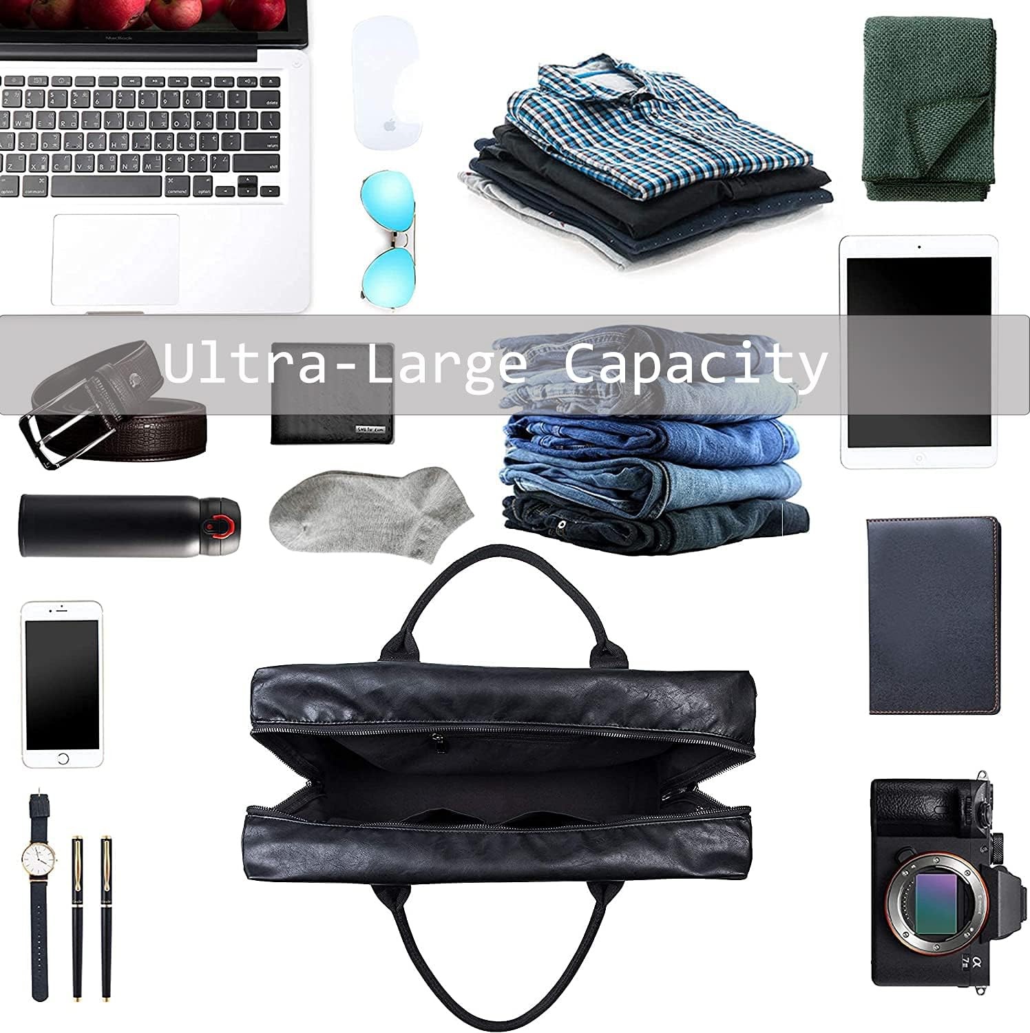 Large Waterproof Leather Oversized Duffle Travel Bag for Weekend Getaways