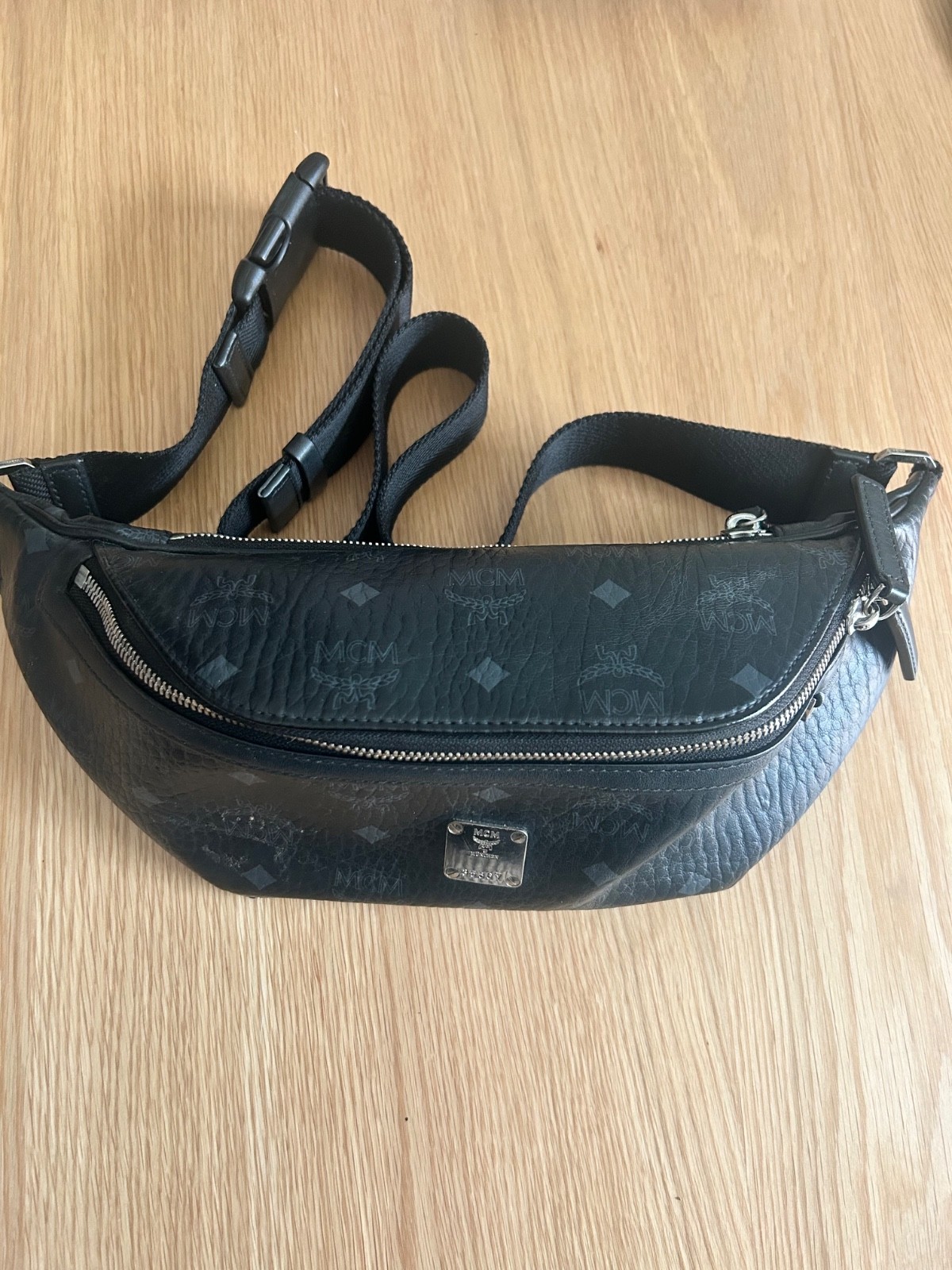 mcm belt bag fanny pack brand new black with silver hardware