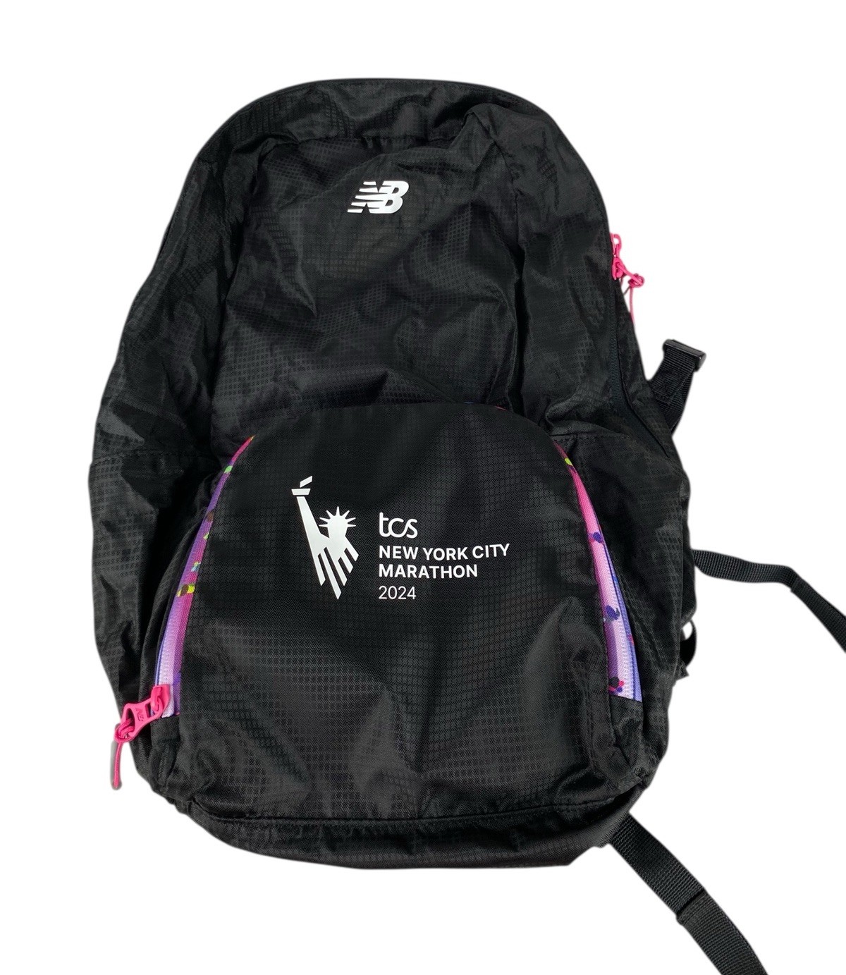 NEW New Balance New York City 2024 Marathon Packable Backpack Bag Black Pink