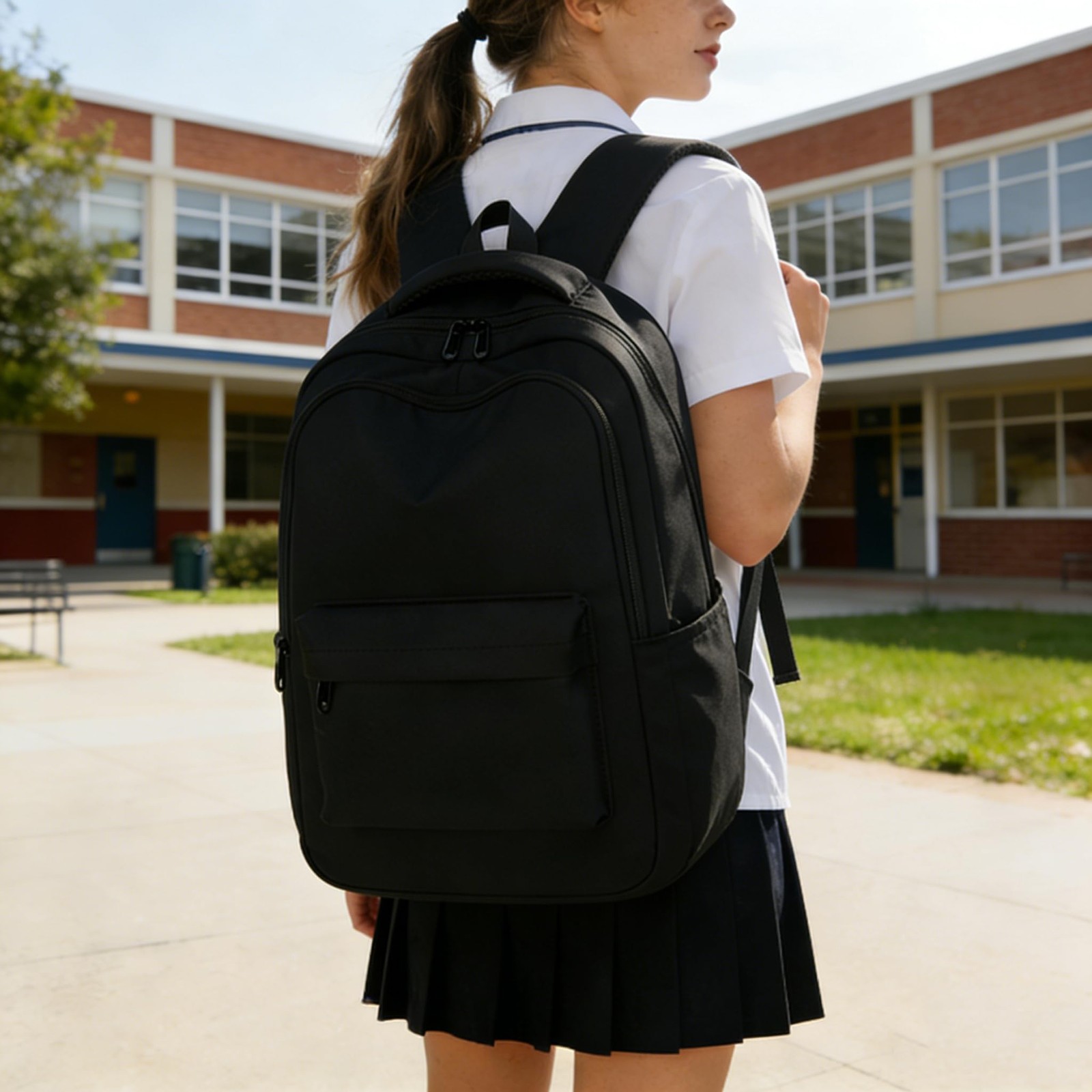 Black Cute College Aesthetic Backpack Teen Girls Students Laptop Travel Bag