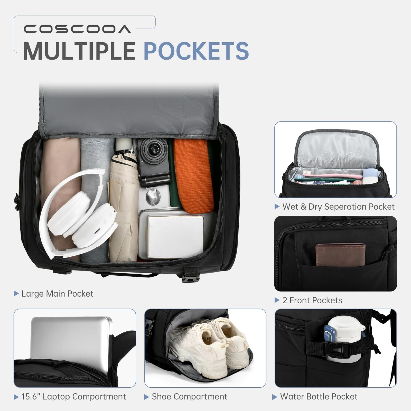 40x30x20cm Travel Bag, Expandable Carry on Travel Backpack 30-35L, 40x30x25cm…