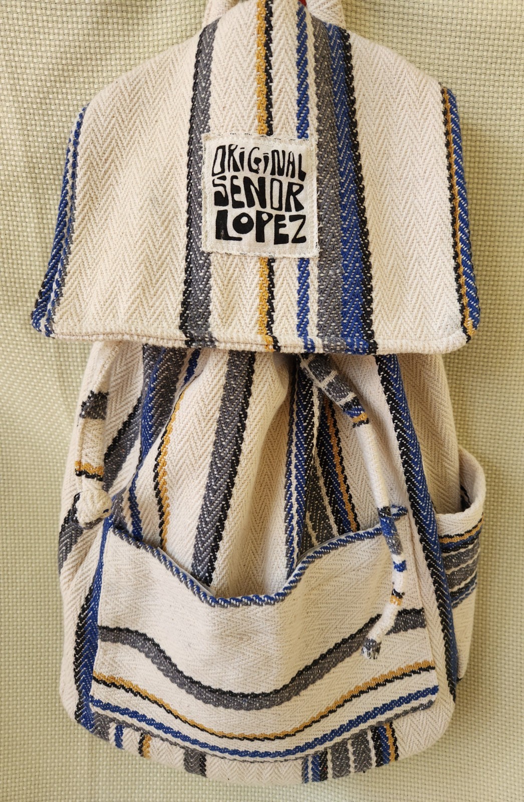 Original Senor Lopez Baja Backpack Striped Mexican Hippie Boho Beach Bag Recycle