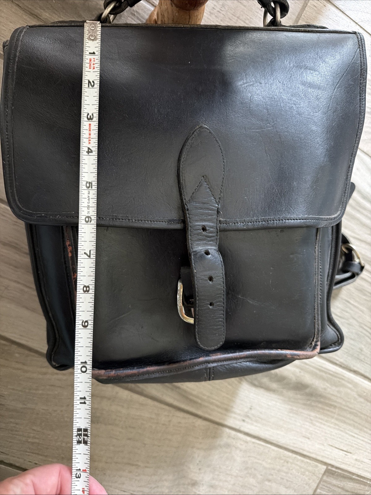 Vintage Black Thick Leather Backpack Briefcase Shoulder Bag Adjustable